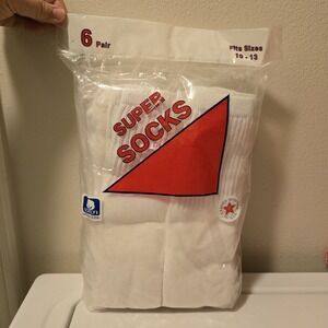 VTG 70s Calf Tube Super Socks 6 Pair New In Taped Package Cotton‎ Blend Sz 10-13